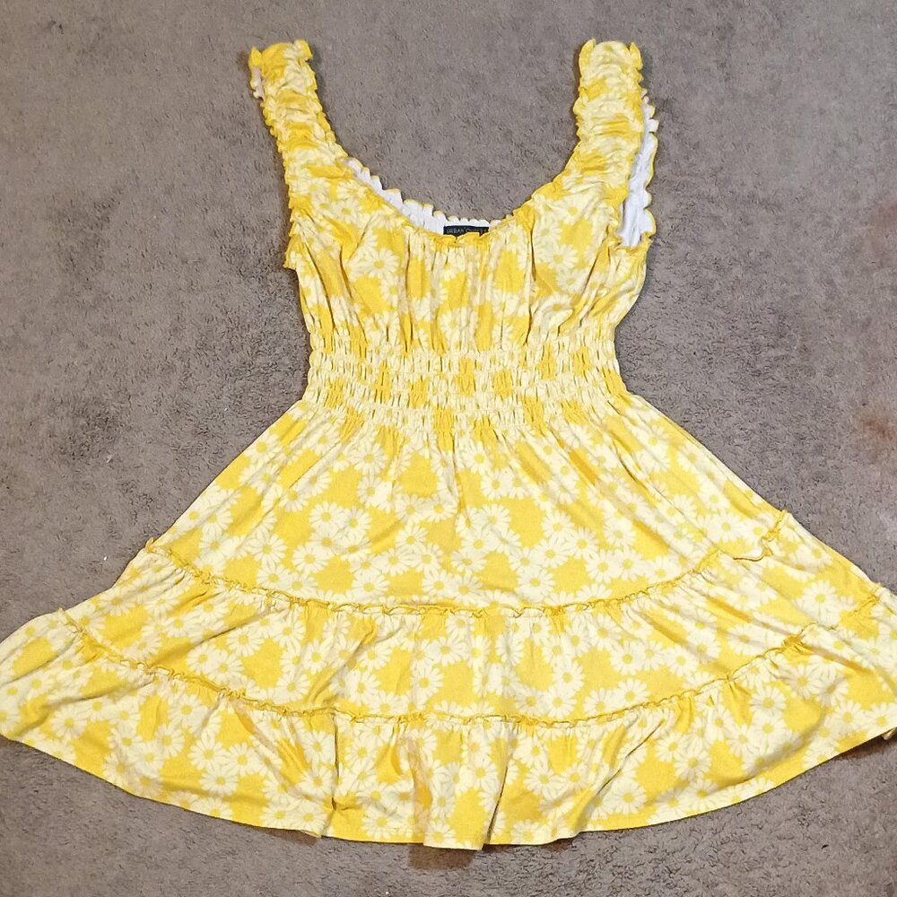 Urban Outfitters/Lizzy Mini Dress/Womens Small/Yellow/Boho Floral Smocked - Picture 1 of 9